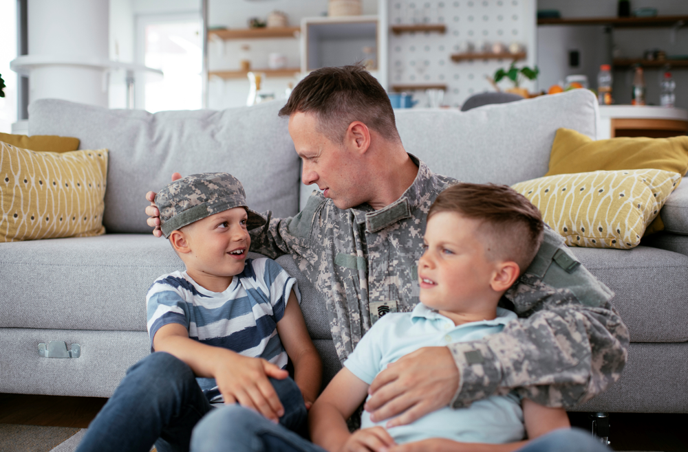A soldier with children